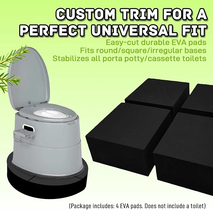 2-Inch Height Lift Porta Potty Pads 4 Pack - 4x4x2 Inch Universal Base for Portable, RV, Cassette Toilets, Anti-Slip Trimmable EVA Pads with Adhesive
