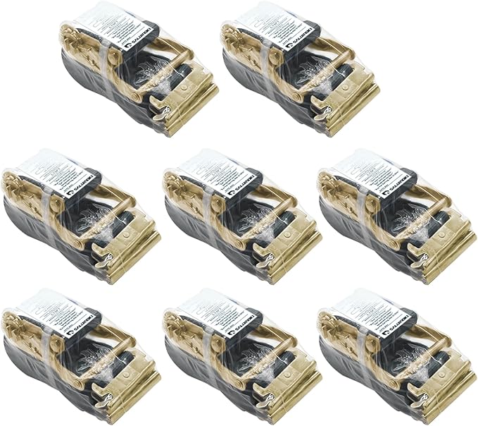 8Pack E-Track Straps Ratchet Etrack Strap Box Truck Strap Tie Down Heavy Duty 2" x15' 4400lbs Breaking Load, 2200 Working Load E-Track Accessories Black