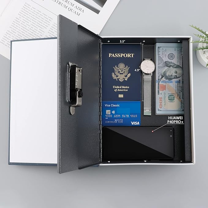 KYODOLED 10.5Inch Diversion Book Safe with Combination Lock, Extra Large Safe Secret Hidden Metal Lock Box,Money Hiding Box,Collection Box,10.5" x 7.8" x 2.6" Navy Blue Extra Large