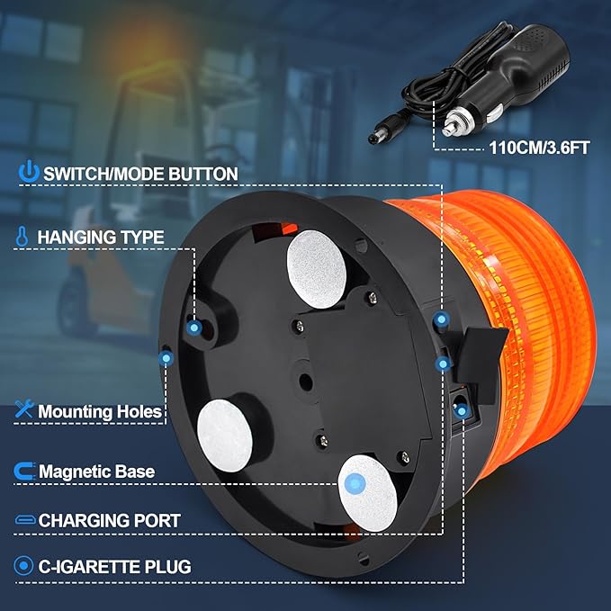 AnTom Magnetic Wireless Beacon Light, Rechargeable Emergency Flashing Warning Battery Operated Strobe Lights for Truck Vehicle, with 12-24v Cigarette Lighter Plug, Amber