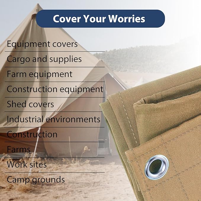 12’x16’ Canvas Tarps Heavy Duty Waterproof Tarpaulins with Aluminum Grommets,UV Resistant, 22Mil Multipurpose Drop Cloth, 14oz Cover Sheet for Outdoor and Indoor Use with Ropes Yellow