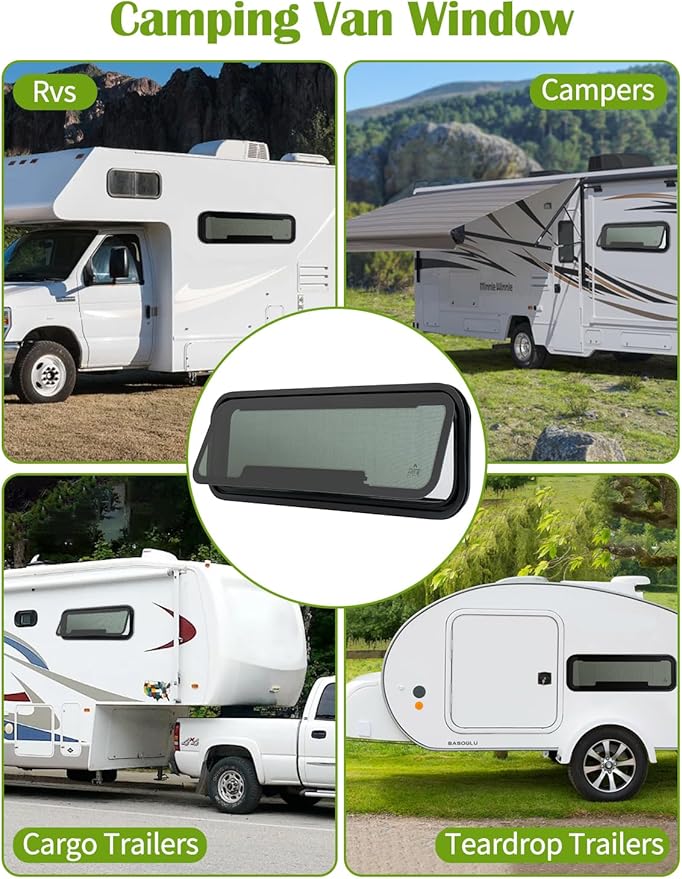 33.5"x10.5" RV Awning Window - DOT Certified, Aluminum Frame w/Removable Screen, Sliding Ventilation Design for Campers & Motorhomes