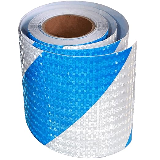 Blue and White Reflective Tape Outdoor Waterproof 8 inch X 66 feet, High Visibility Hazard Conspicuity Safety Industrial Marking Tape