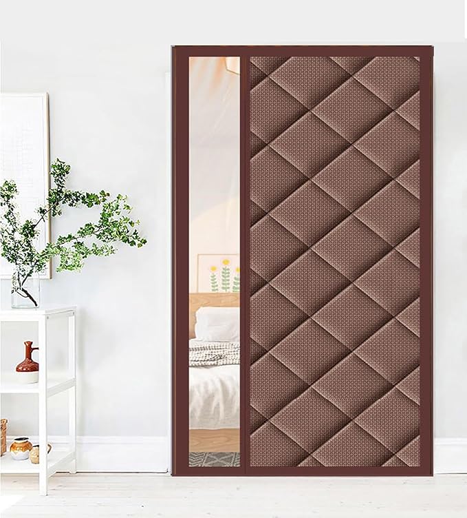 Magnetic Thermal Insulated Blackout Door Curtain Storm Wind Fleece Insulation Curtian Magnetic Screen Door with Thermal Noise Reduce Brown with Window Style 1 35"x76" Inch