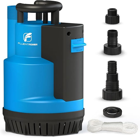 FLUENTPOWER 3/4HP Submersible Sump Pump 3100GPH Utility Water Pump, Auto/Manual Control by Integrated Float Switch, with 16.4 Ft Cord for Pool Tub Garden Pond Flooded Basement Draining