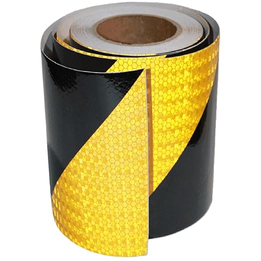 Reflective Tape Yellow Black 8 Inch x 68 Feet, Safety Caution Reflector Strips, Hazard Conspicuity Warning Stickers