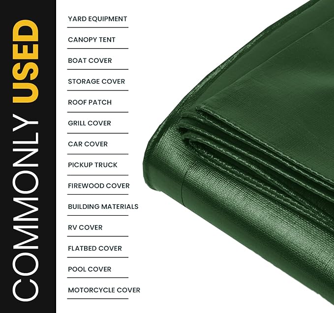PROTARP Extra Heavy Duty 16 Mil Tarp Cover, Waterproof, UV Resistant, Rip and Tear Proof, Poly Tarpaulin with Reinforced Edges for Roof, Camping, Patio, Pool, Boat. (Green/Black 20′ X 30′)