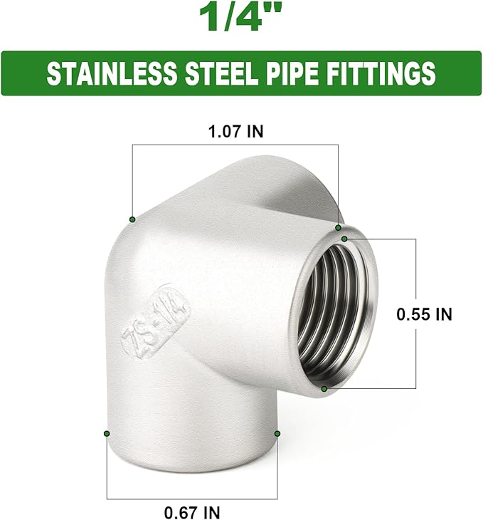 TAISHER 2PCS 304 Stainless Steel 3 Way Corner Pipe Fittings, 1/4" x 1/4" x 1/4" Female Pipe Fittings