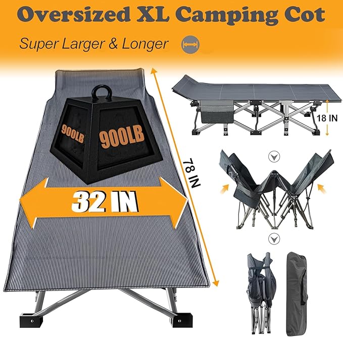 ABORON Heavy-Duty Folding Guest Bed for Adults, 500lb Capacity, Portable Extra Cot with 1235D Double Layer, Ideal for Indoor Guest Stays & Temporary Home Use