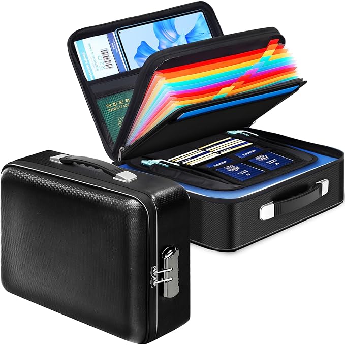 Fireproof Document Box with Lock, Safe Box for Important Documents, Fireproof & Water-Resistant Storage Organizer for Certificates, Passports, IDs