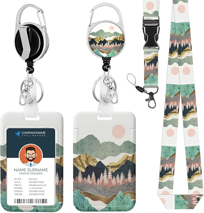 Badge Holder Lanyard Sunrise Mountain ID Card Holders Detachable Name Tag Clips Cute Funny Nurse Teacher Office Gifts Women Man Badge Holder (Sunrise)