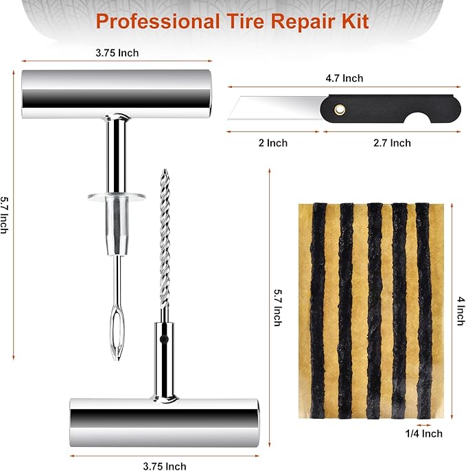 Tire Repair Kit, Tire Plug Kit, Tire Repair Rubber Nail, Professional Heavy Duty Emergency Flat Tire Repair, Repair Tire for Car, RV, SUV, Jeep, UTV, Truck, Motorcycle, Tractor, Mower, Wheelbarrow