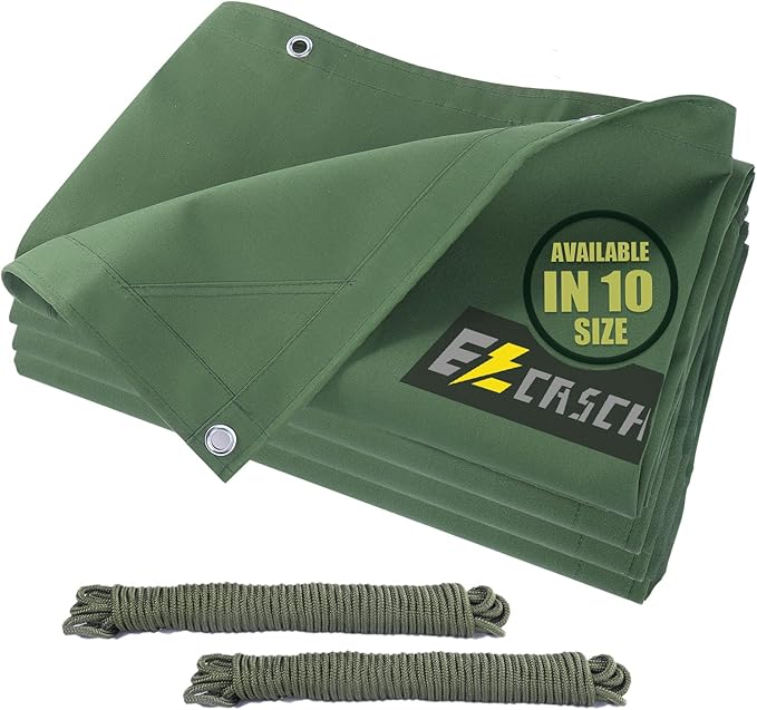 10’x16’ Canvas Tarps Heavy Duty Waterproof Tarpaulins with Aluminum Grommets,UV Resistant, 22Mil Multipurpose Drop Cloth, 14oz Durable Cover Sheet for Outdoor and Indoor Use with Ropes.