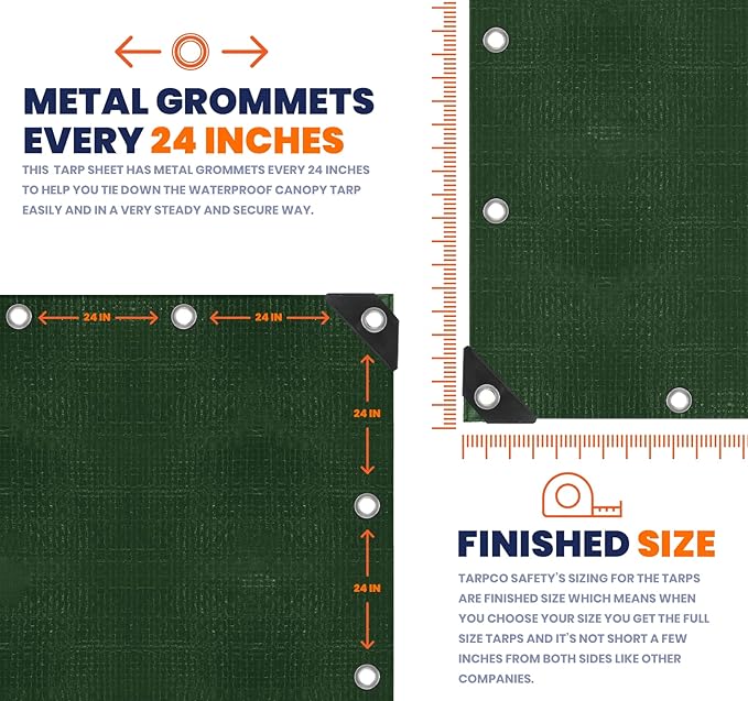 Tarpco Safety Heavy Duty 10 Mil Tarp Cover, Waterproof, UV Resistant, Rip and Tear Proof, Poly Tarpaulin with Reinforced Edges for Camping, Roof, Patio, Pool, Boat. (Green/Black 12′ X 12′)