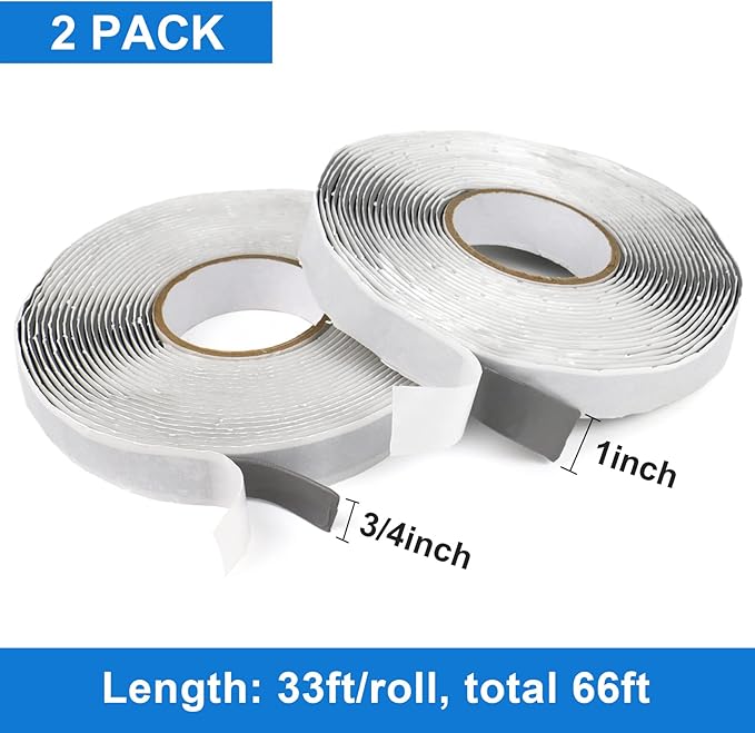 BOMEI PACK 2 Pack Butyl Seal Tape, 1/8inch x 1inch & 3/4inch x 30feet, Putty, Leak Proof Putty Tape for RV Repair, Window, Boat Sealing, Glass and EDPM Rubber Roof Patching