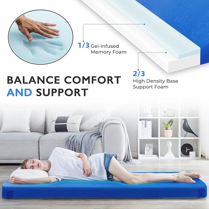 Kingfun 3 Inch CertiPUR-US Memory Foam Camping Mattress, Waterproof Roll up Sleeping Pad for Adults, Comfortable Thick Floor Sleeping Mats for Car Truck Tent with Removable Travel Bag
