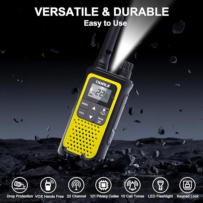 Walkie Talkies Long Range for Adults - 2 Pack Rechargeable Walkie Talkies Two Way Radios 22 FRS Channels, NOAA Weather Alerts, 1800mAh Li-ion Battery, LED Flashlight, VOX for Hiking Camping (Yellow)