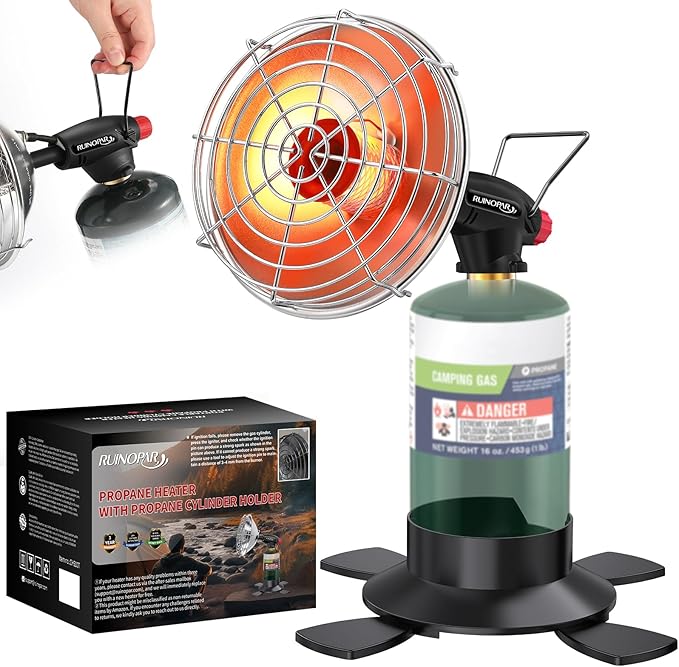 Portable Propane Heater for Camping,9,200BTU Small Outdoor Patio Garage Heater,Self-Ignition,with Foldable Gas Cylinder Holder for Tent Hiking Ice Fishing Hunting(Fuel Cylinder not included)