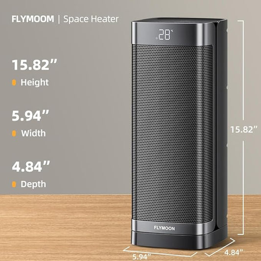 Flymoon Space Heater for Indoor Use, 1500W Portable Heater with Remote, Overheat & Tip-Over Protection, Electric Heater with 60° Oscillation, 12H Timer for Office Large Room RV
