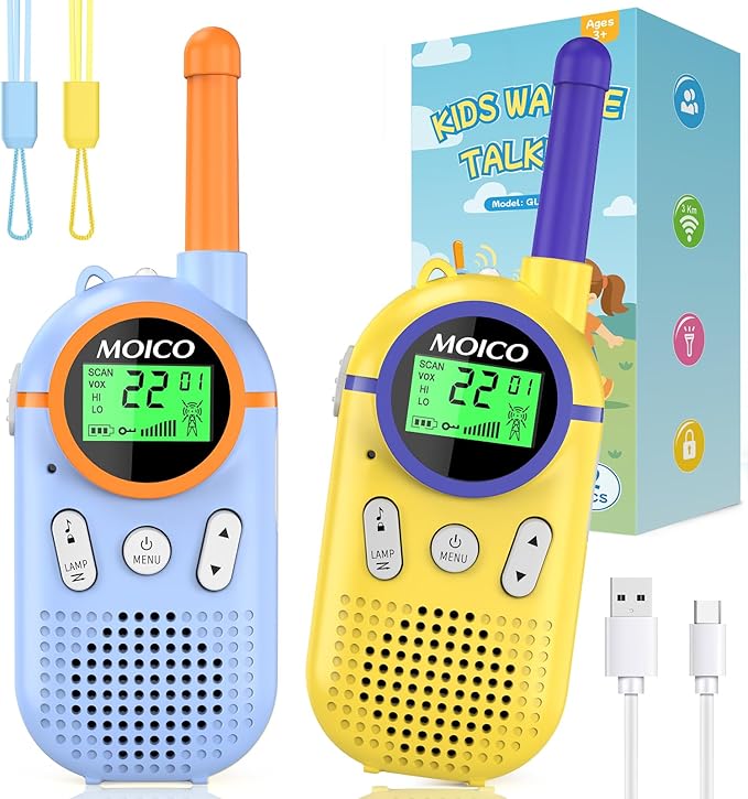 MOICO Toys for 3-12 Year Old Boys Girls,Rechargeable Long Range Walkie Talkies for Kids with 22 Channels,3 4 5 6 7 8 Year Old Kids Gift, Perfect for Outdoor Camping,Hiking,Christmas and Birthday