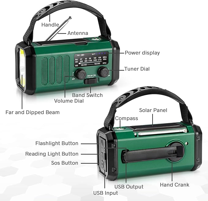 10000mAh Hand Crank Emergency Radio, NOAA Weather Radio with AM/FM solar Radio, Rechargeable Battery, Flashlight & Reading Light, SOS Cell Phone Charger for Christmas gift Indoor Outdoor Emergencies