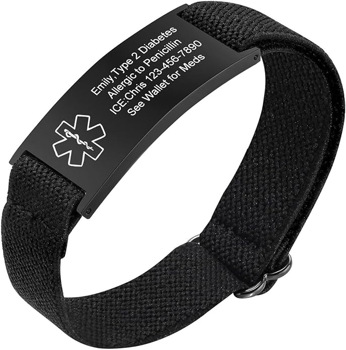 VNOX Medical Alert Bracelets for Men & Women Kids with Free Engraving Adjustable Stainless Steel Mesh Emergency Medical ID Bracelets Wristband