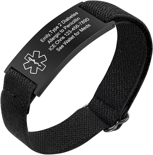 VNOX Medical Alert Bracelets for Men & Women Kids with Free Engraving Adjustable Stainless Steel Mesh Emergency Medical ID Bracelets Wristband