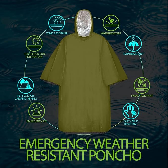 Survival kit 4 Pack, 1 Emergency Tent 1 Emergency Sleeping Bag 1 Mylar Blankets 1 Poncho with 4 Tac Bags for Outdoor Carcar Kits, Camping, Hiking Reuse Emergency Shelter.