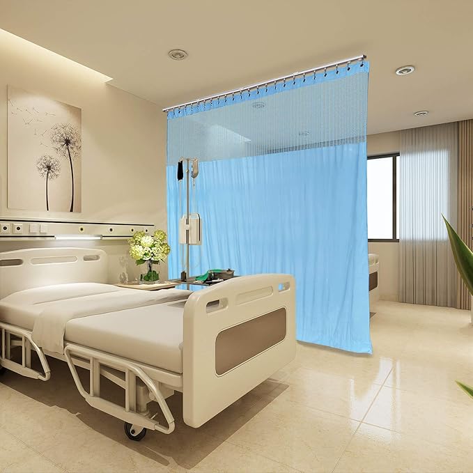 Macochico Blue Medical Room Divider, 5ft x 8.5ft Hospital Curtain with Nickel Grommet