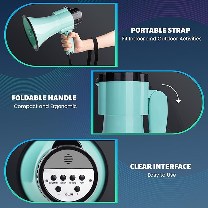 30 Watt Power Portable Megaphone Bullhorn Speaker Voice, Siren/Alarm and 240S Recording with Volume Control and Strap