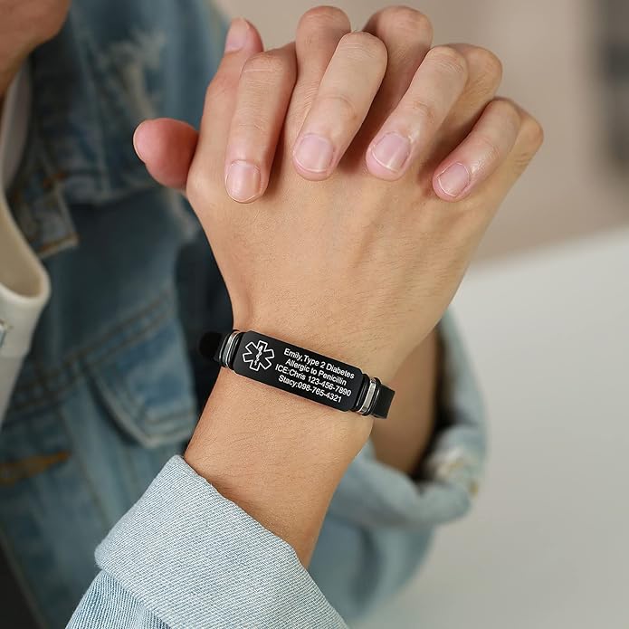 VNOX Medical Alert Bracelets for Men & Women Kids with Free Engraving Adjustable Stainless Steel Mesh Emergency Medical ID Bracelets Wristband