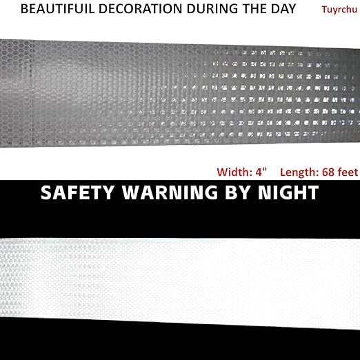White Reflective Tape 4 inch Wide for Cars, Outdoor Waterproof High Visibility Safety Warning Reflector Sticker Strips (68 feet)