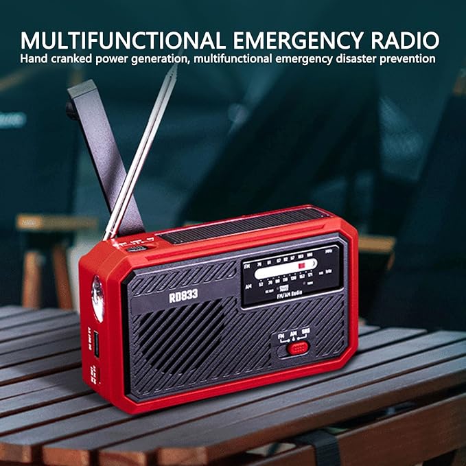 ciciglow Hand Crank Emergency Radio, AM FM Portable Solar Weather Radio with LED Flashlight and SOS Alarm for Outdoor Camping Hiking (Red)
