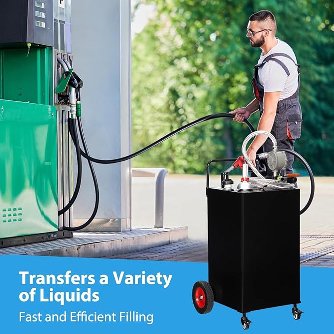 30 Gallon Fuel Caddy with Manual Pump,Portable Gasoline & Diesel Transfer Tank Heavy Duty Tank Gas with 4-Wheel for Cars,Boats
