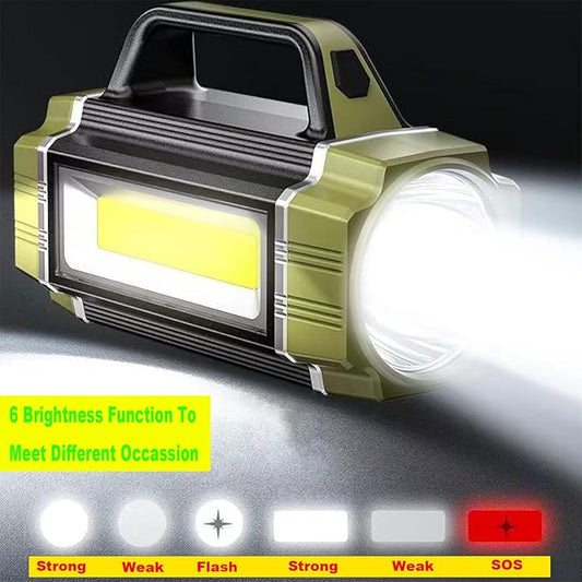 Solar Rechargeable LED Searchlight, Super Bright 13000LM Handheld LED Spotlight, Multi Function Camping Lantern Flashlight, 6 Light Modes, Waterproof IPX4, for Emergency, Home