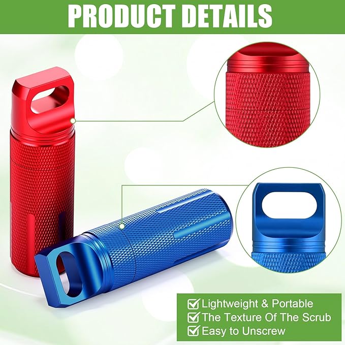 Patelai 4 Pcs Portable Keychain Pill Holder Pill Organizer Travel Waterproof Match Container Aluminum Airtight Keychain Container Travel Size Storage Supplements Holder for Outdoor Camping(Ordinary)
