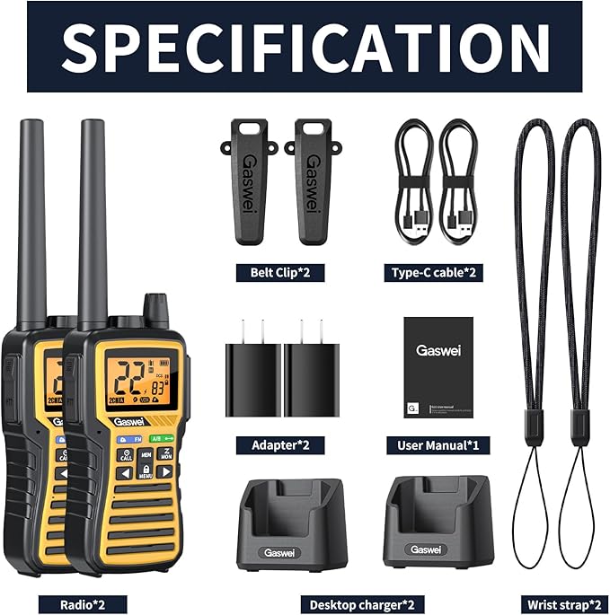 GU1 Long Range GMRS walkie talkies for Adults - Two-Way Radio, Flashlight, 60 Channels & 121 Privacy Codes, NOAA Weather Alert, VOX, FM Radio, SOS for Job Site, Hiking, Camping