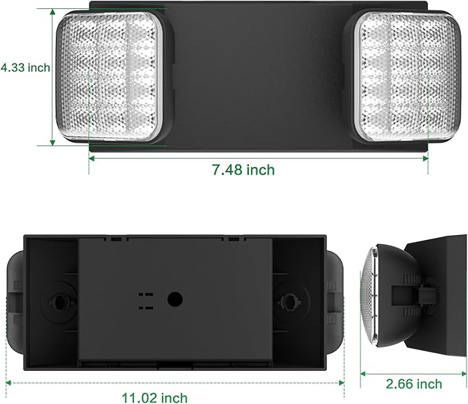 1 Pack Blacks Emergency Lights with Backup Battery,Two Head Adjustable Fire Commercial Emergency Light Fixture-UL Listed-120/277VAC-Led Emergency Exit Lights Fixtures for Business.