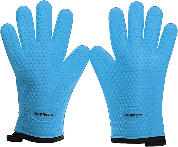 KITCHEN PERFECTION Silicone Smoker Oven Gloves-Extreme HeatResistant BBQ Gloves-Handle Hot Food Right on Your Grill BBQ Fryer&Pit|Waterproof Grilling Cooking Baking Mitts|Superior Value Set+3 Bonuses