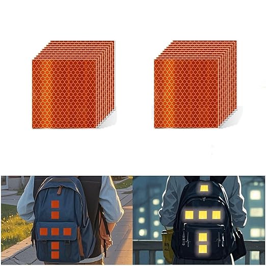 Non Fading Orange Reflective Stickers 2 inch X 2 inch, Outdoor Waterproof High Visibility Warning Safety Adhesive Reflector Tape (20 Pcs)
