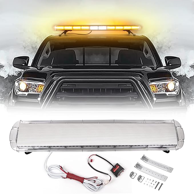 47" 88LED Extreme Bright Intensity Construction Emergency Warning Beacon Strobe Light Bar Rooftop Low Profile Law Enforcement Hazard Flashing for Tow Work Truck Vehicle Amber/White/Amber
