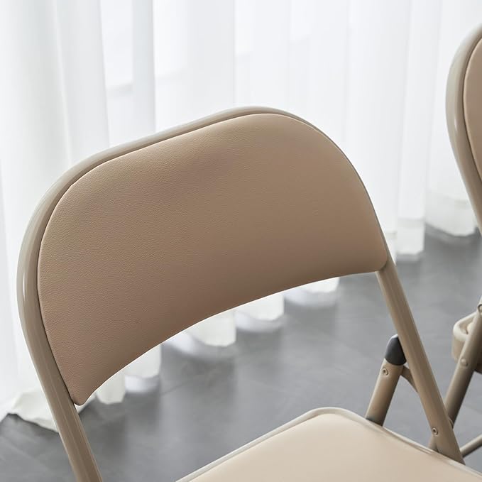 VINGLI 4 Pack Folding Chairs with Padded Seats, Metal Frame with Pu Leather Seat & Back, Capacity 350 lbs, Set of 4, Khaki