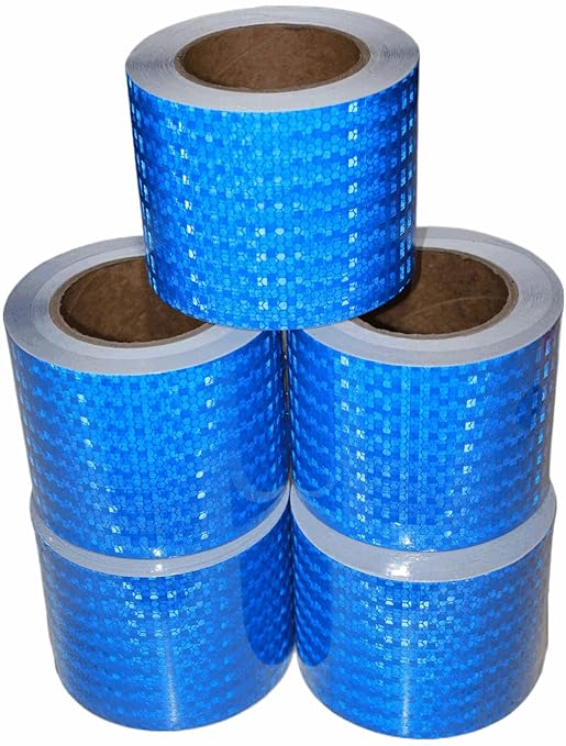 Blue Reflective Tape 4 inch Wide, Outdoor Waterproof High Visibility Warning Industrial Marking Tape, Safety Stickers (68 feet,5 Rolls)