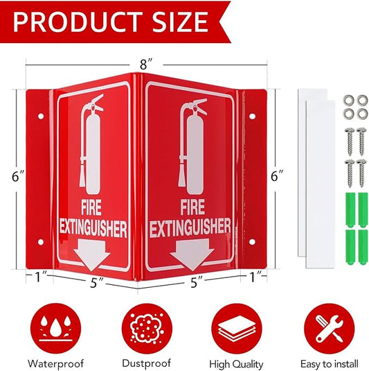 GicnKeuz Fire Extinguisher Sign, 8" x 6" Fire Extinguisher Projecting Sign with Down Arrow, Two-Sided Acrylic V-Signs, Including Screws, Easy to Install, Home Office/Business Use (4 Pack)