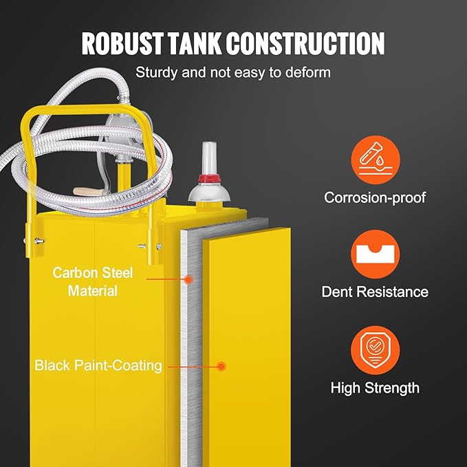 VEVOR Fuel Caddy, 35 Gallon, Gas Storage Tank on 4 Wheels, with Manual Transfer Pump, Gasoline Diesel Fuel Container for Cars, Lawn Mowers, ATVs, Boats, More, Yellow