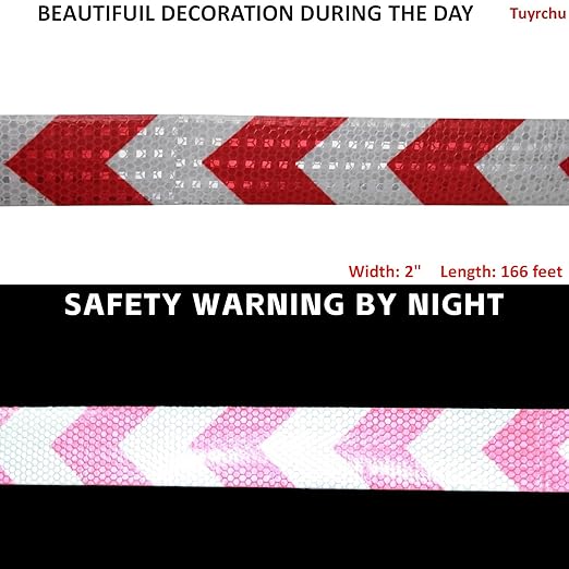 Reflective Tape Red White 2 inch Wide for Cars, Outdoor Waterproof High Visibility Safety Warning Adhesive Strips (166 feet)