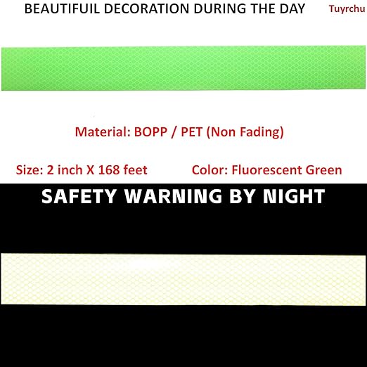 Fluorescent Green Reflective Tape 2 inch, Outdoor Waterproof Safety Caution Warning Adhesive Strips Tape (168 feet)
