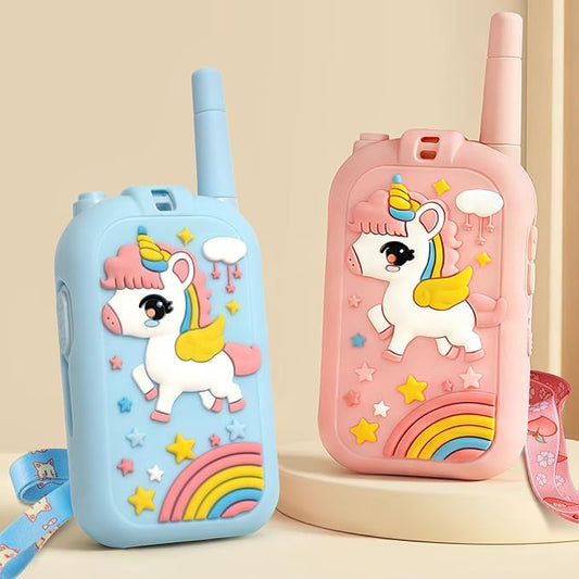 Walkie Talkie for Kids with Video: 2 Pack Rechargeable Toddler Toys with HD Camera & Voice Changer, Long Range Gift Toys for Boy & Girl Age 3-8 for Outdoor Play, Camping (Dinosaur Blue/Unicorn Pink)