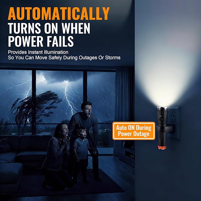 4 in 1 Plug in Emergency Flashlight Rechargeable LED Night Light with Motion Sensor for Power Outage Home Safety Portable Work Light Removable Torch for Camping and Indoor Use(2 Pack)