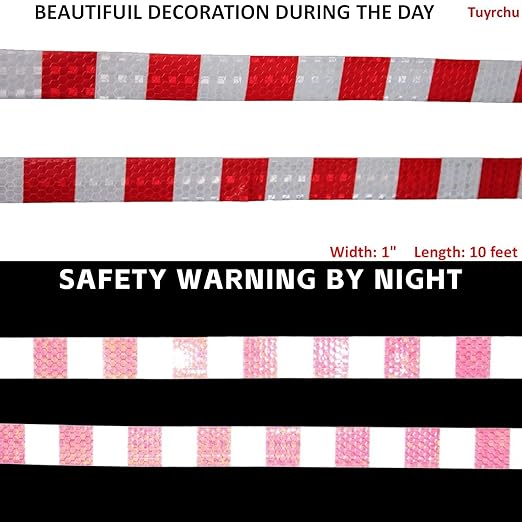 Red and White Reflective Tape Outdoor Waterproof 1 inch X 66 feet, High Visibility Hazard Safety Industrial Marking Tape
